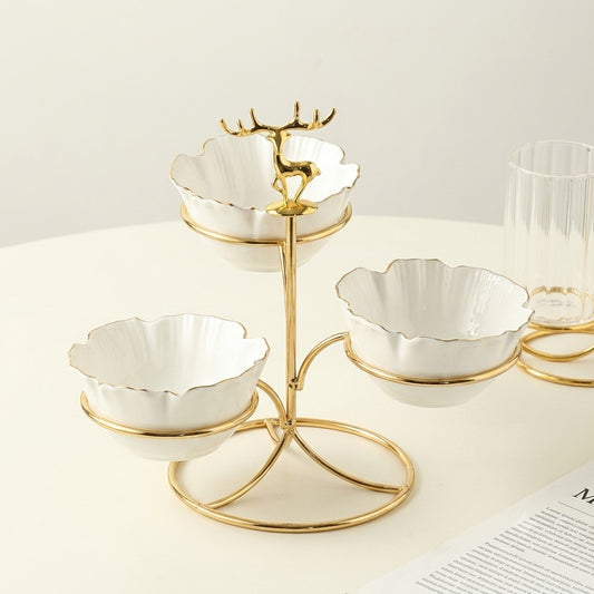 Golden Stag 3-Tier Porcelain Dessert & Fruit Platter