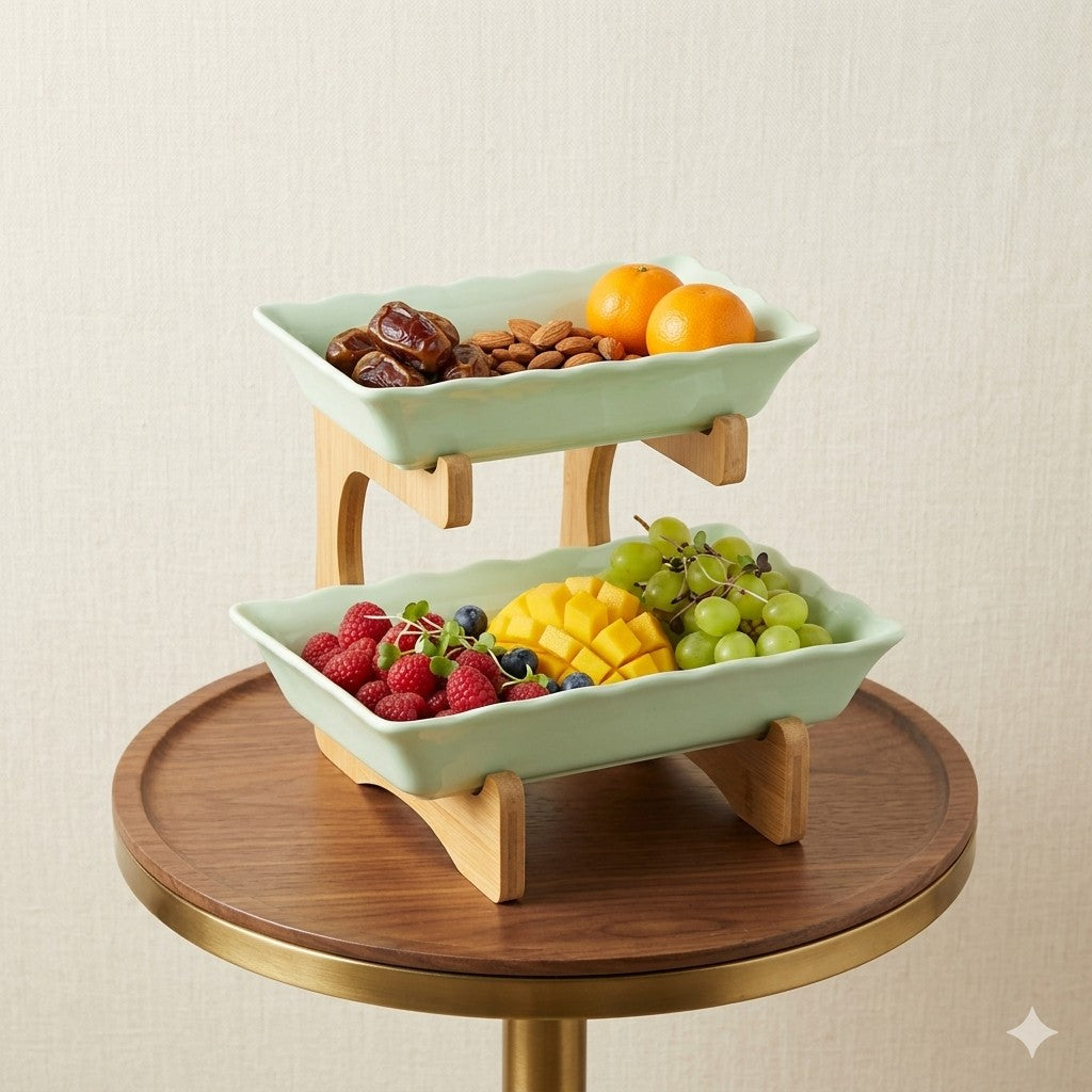 Two-tier Fruit serving platter with stand