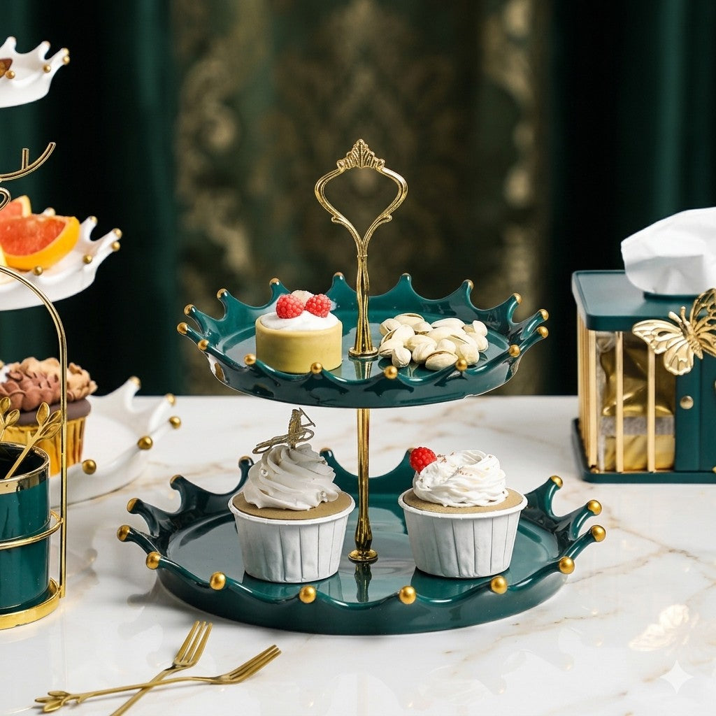 Elegant Crown 2-Tier Ceramic Cake Stand