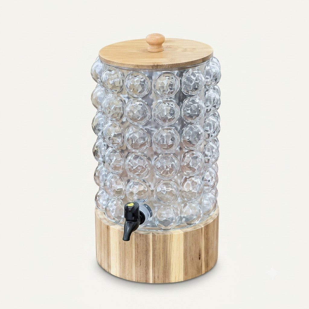 Elegant Glass Beverage Dispenser with Wooden Stand