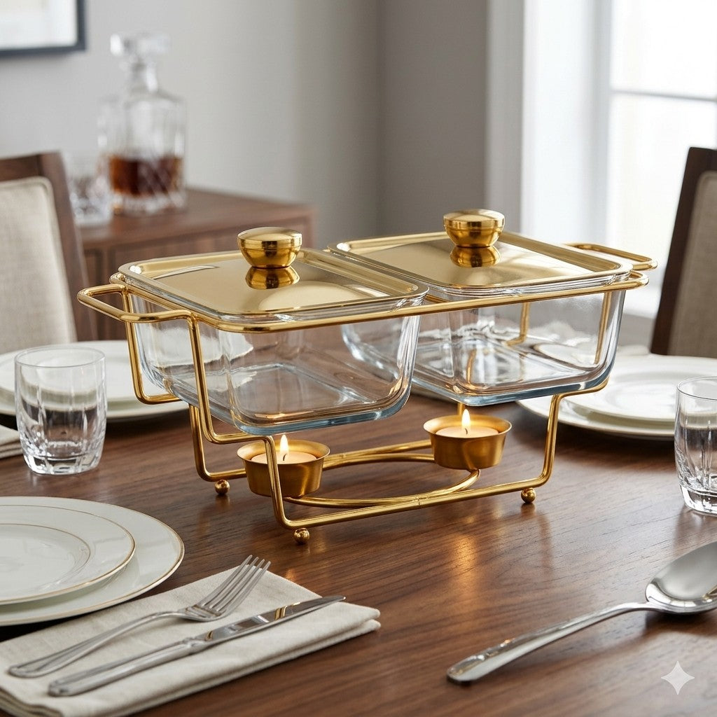 Elegant 2-Piece Glass & Gold Burner Set