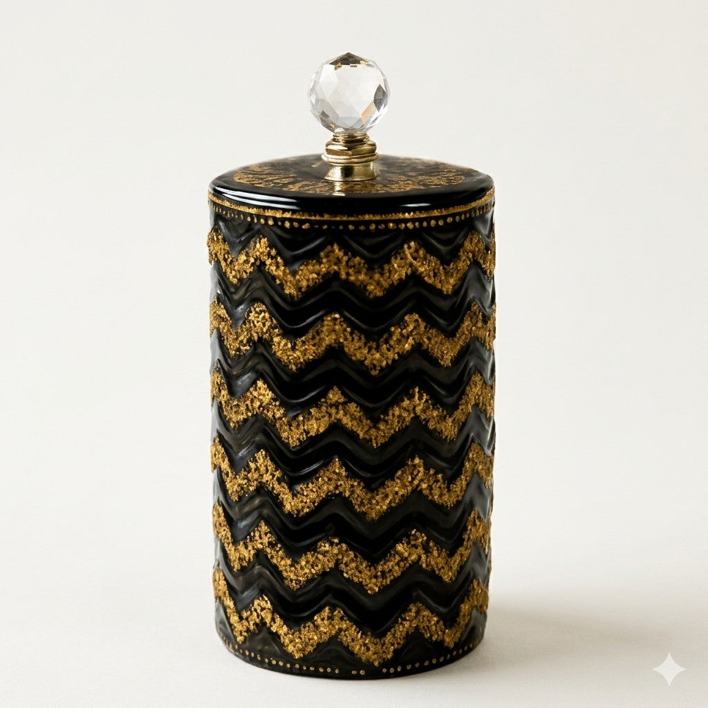 Luxury Black & Gold Chevron Ceramic Canister Jar