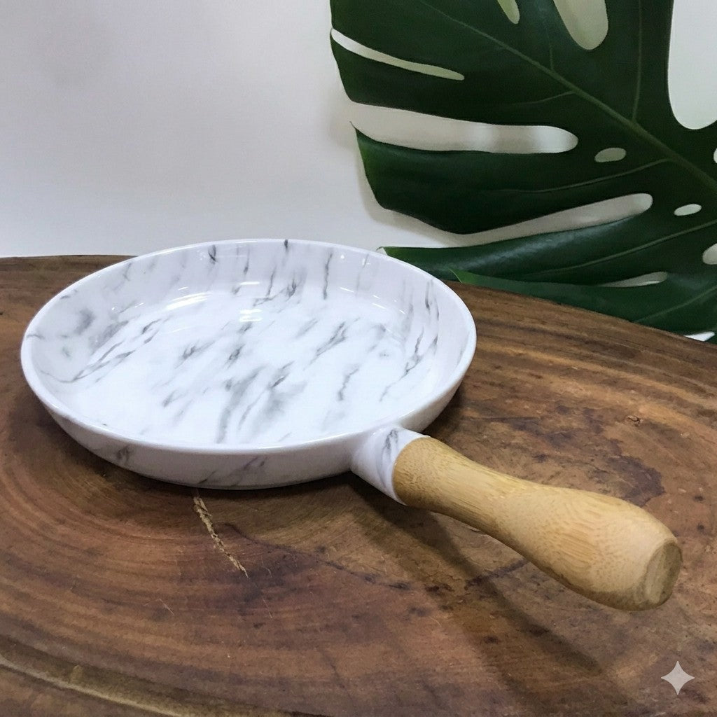 Nordic Marble-Finish Ceramic Pizza & Bake Pan with Wooden Handle