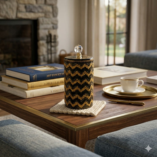 Luxury Black & Gold Chevron Ceramic Canister Jar