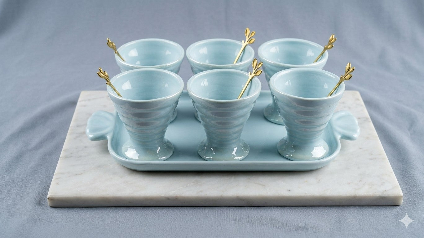 Blue Porcelain Ice Cream Set