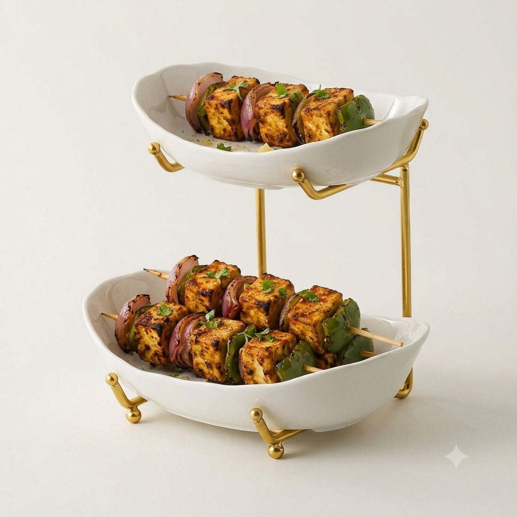 Imperia 2-Tier Fine Porcelain Platter & Serving Set