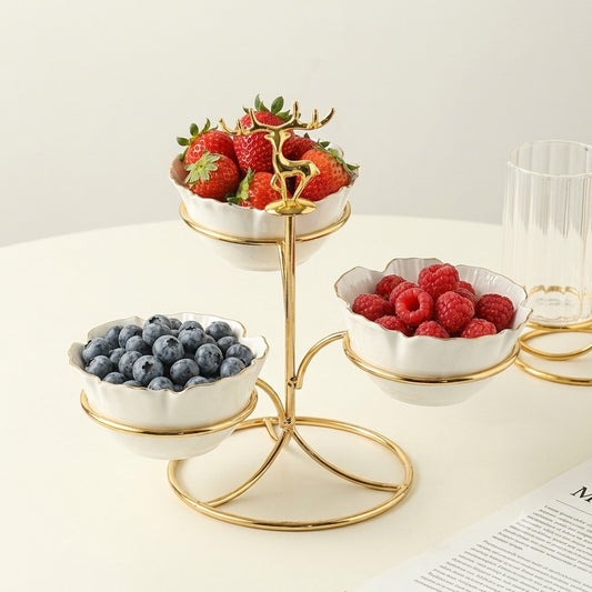 Golden Stag 3-Tier Porcelain Dessert & Fruit Platter