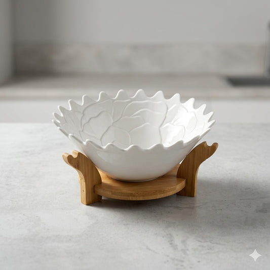 Ceramic Nut Bowl with Wooden Platter