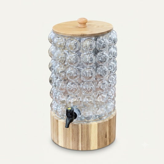 Elegant Glass Beverage Dispenser with Wooden Stand