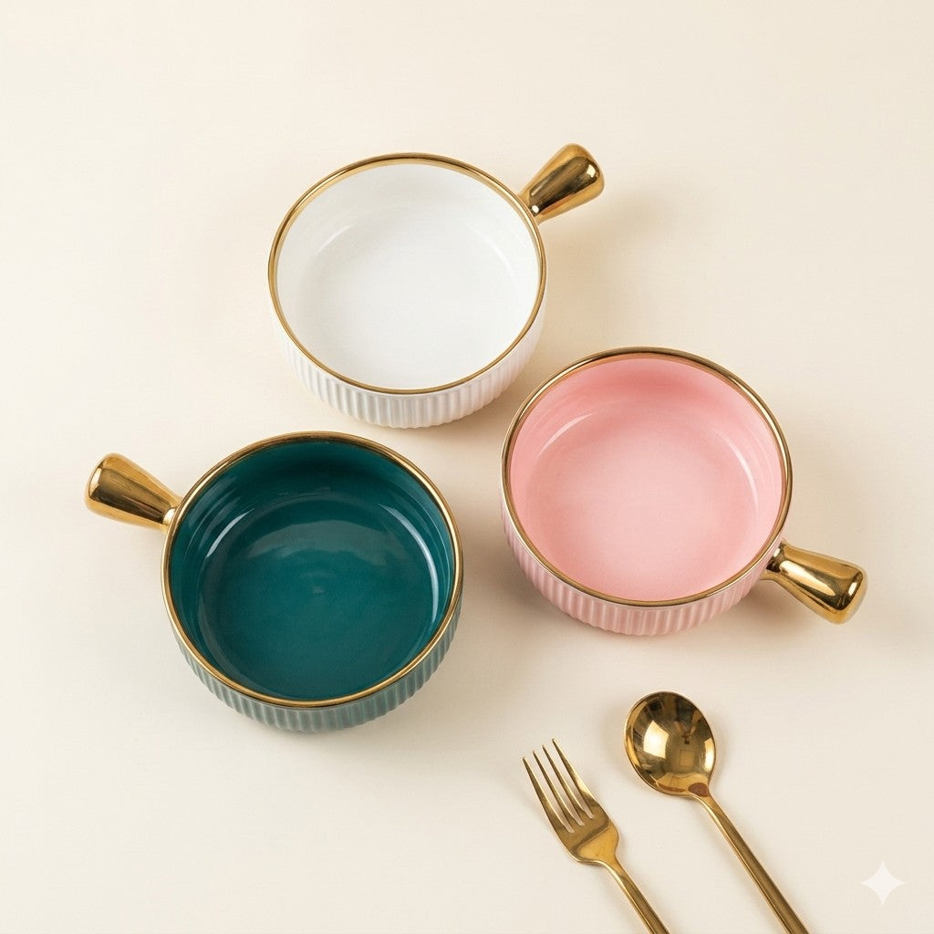 Elegant Ivory Fluted Ceramic Noodle & Snack Bowls