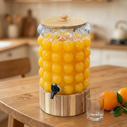 Elegant Glass Beverage Dispenser with Wooden Stand
