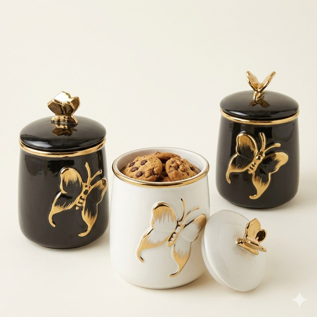 Monarch White & Gold Ceramic Canister