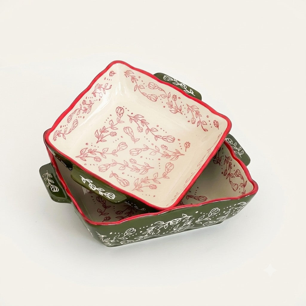 Meadow Rose Square Ceramic Baking & Serving Dish - Set of 2