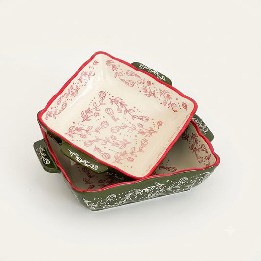 Meadow Rose Square Ceramic Baking & Serving Dish - Set of 2