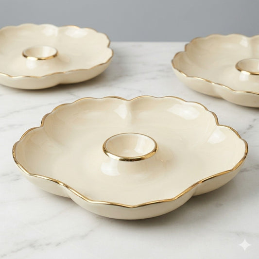 White Luxurious Emerald Ceramic Serving & Bake Dish with Golden Trim