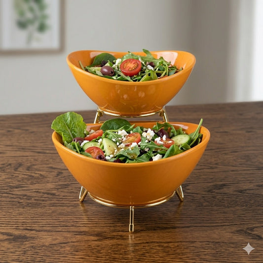 Two-Tier Fine Porcelain Serving Suite - Orange