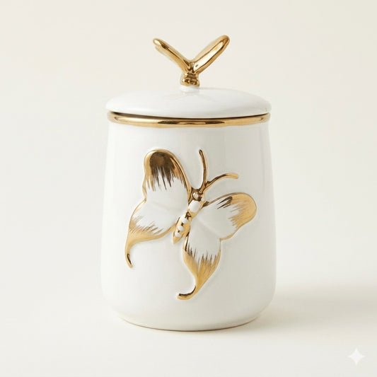 Monarch White & Gold Ceramic Canister