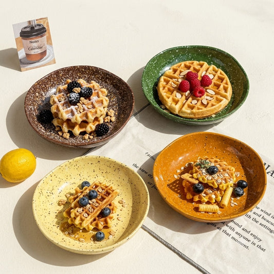 Artisanal Speckled Ceramic Shallow Bowls - Set of 1