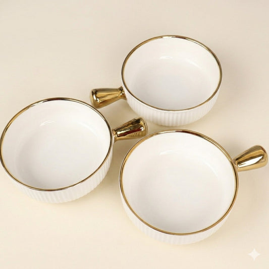 Elegant Ivory Fluted Ceramic Noodle & Snack Bowls