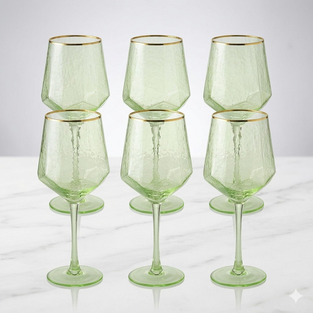 Luxe Jade Hammered Wine Glass Set (Set of 6)