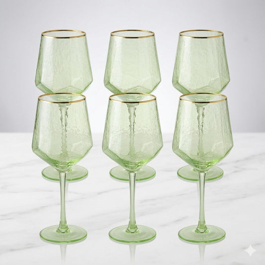 Luxe Jade Hammered Wine Glass Set (Set of 6)