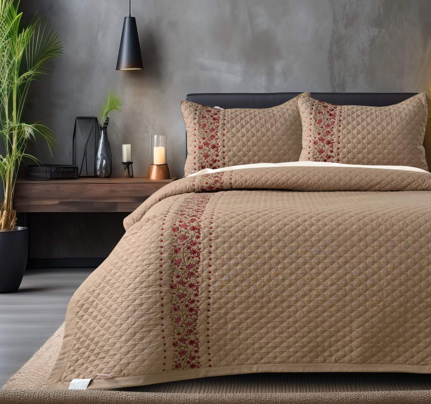 Premium Embroidered Double Bedcover Set