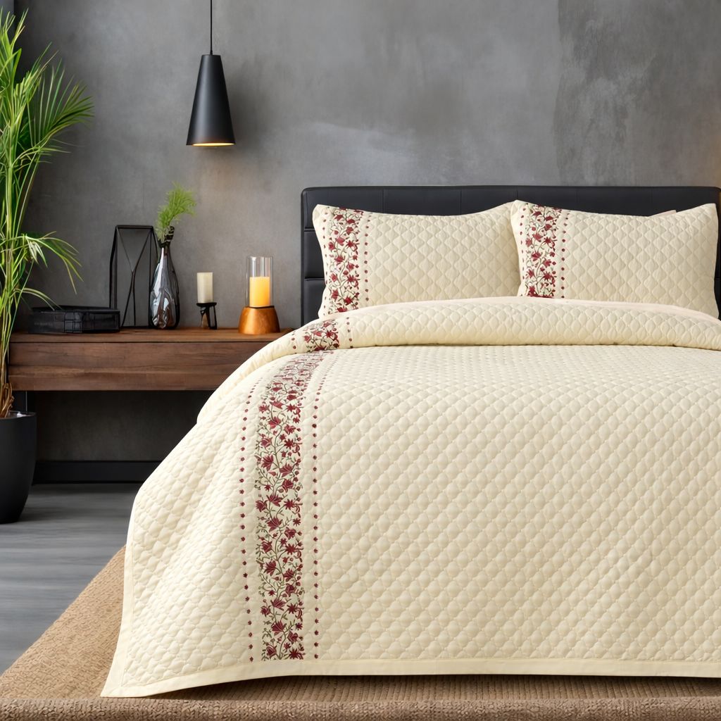 Premium Embroidered Double Bedcover Set