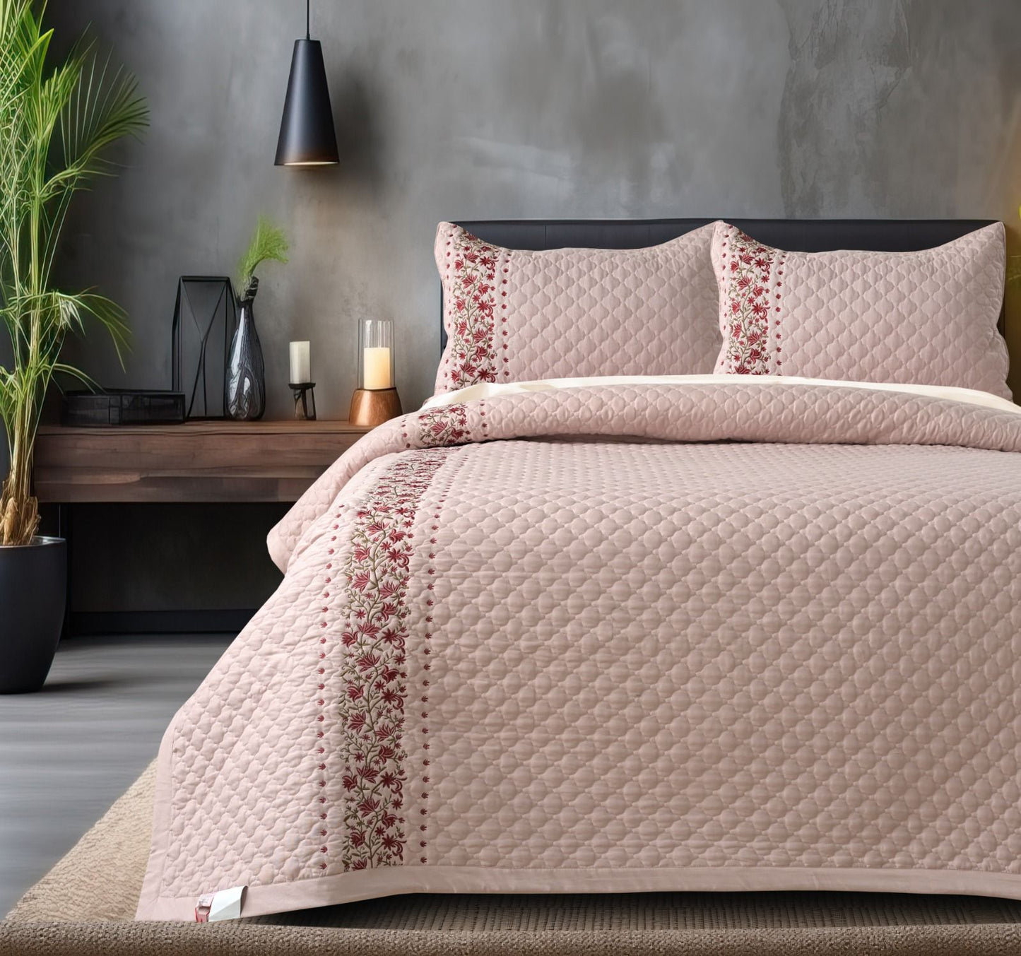 Premium Embroidered Double Bedcover Set